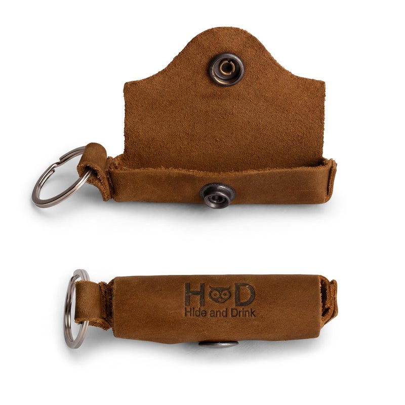 Hide & Drink, Rustic Leather Lip Balm Keychain Holder, Classic Vintage, Brass Metal Clasp (Swayze Suede) - Image 2